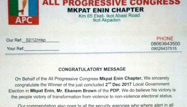 Akwa Ibom APC Congratulates Mkpat Enin Chairman-Elect