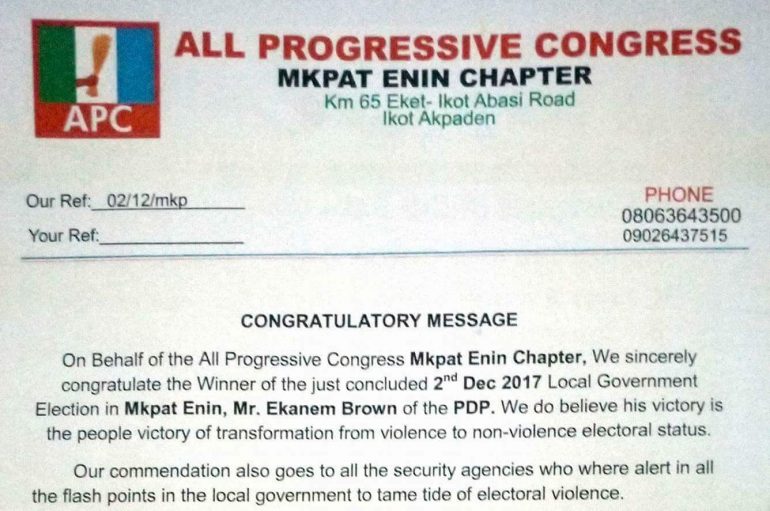 Akwa Ibom APC Congratulates Mkpat Enin Chairman-Elect